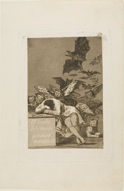 The Sleep of Reason Produces Monsters, tallrik 43 från Los Caprichos av Francisco Jose de Goya y Lucientes