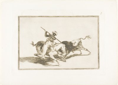 The Spirited Moor Gazul är först med att spjuta tjurar enligt regler, platta fem från The Art of Bullfighting av Francisco Jose de Goya y Lucientes