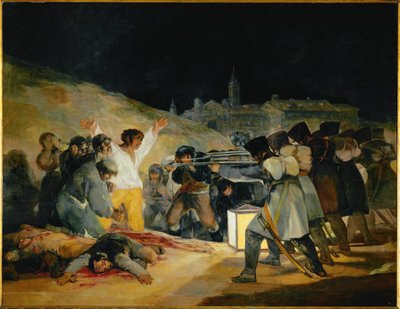 Den tredje maj: avrättningen av spanska rebeller av Napoleons trupper under general Murat (olja på duk) av Francisco Jose de Goya y Lucientes