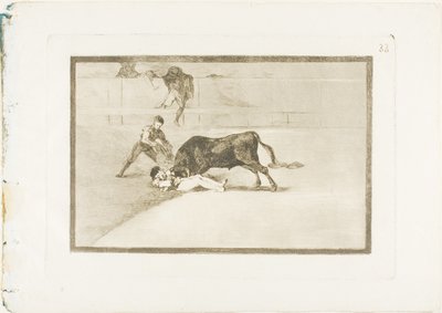 Pepe Illos olyckliga död i ringen i Madrid, skylt 33 från The Art of Bullfighting av Francisco Jose de Goya y Lucientes