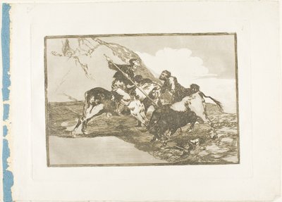 Sättet på vilket de forntida spanjorerna jagade tjurar till häst i det öppna landet, tavla ett från The Art of Bullfighting av Francisco Jose de Goya y Lucientes