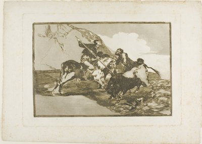 Sättet på vilket de forntida spanjorerna jagade tjurar till häst i det öppna landet, tavla ett från The Art of Bullfighting av Francisco Jose de Goya y Lucientes