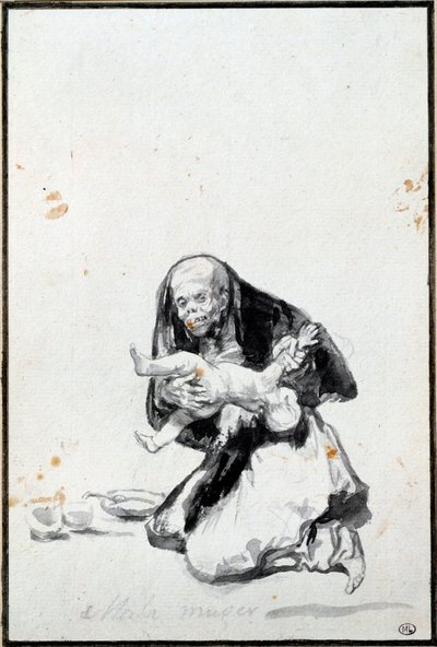 Den dåliga kvinnan (Mala mujer). Den onda kvinnan. Antropofagi scen, en häxa slukar ett barn. Grå tvätt av Francisco Goya y Lucientes (1746-1828) Sön. 0,21x0,14 m Paris, Louvren av Francisco de Goya