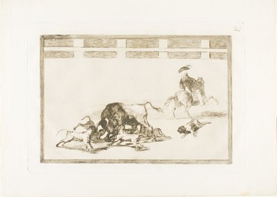 They Loose Dogs on the Bull, skylt 25 från The Art of Bullfighting av Francisco Jose de Goya y Lucientes