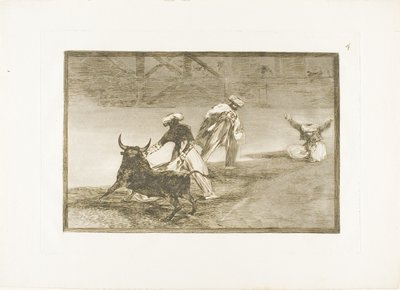 They Play Another with the Cape in an Enclosure, tallrik fyra från The Art of Bullfighting av Francisco Jose de Goya y Lucientes