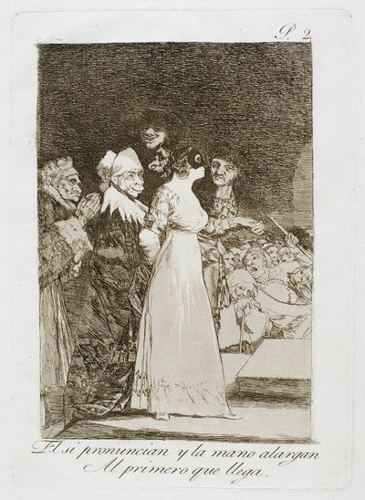 De säger "ja" och ger sin hand till den som kommer först, plansch två från Los Caprichos av Francisco Jose de Goya y Lucientes