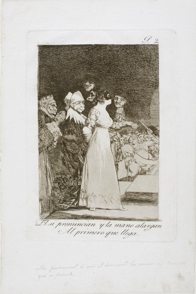 De säger "Ja" och ger sin hand till den som kom först, tallrik två från Los Caprichos, 1797-99 av Francisco de Goya