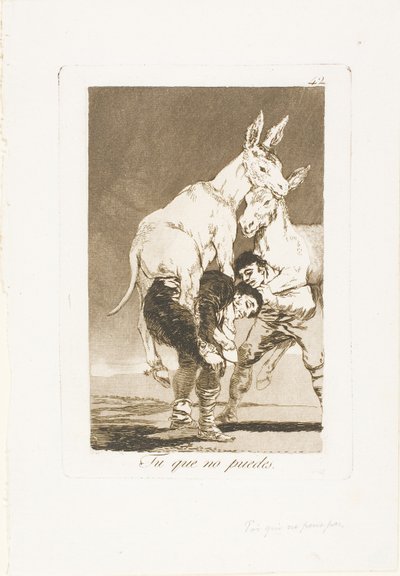 Thou Who Canst Not, tallrik 42 från Los Caprichos av Francisco Jose de Goya y Lucientes