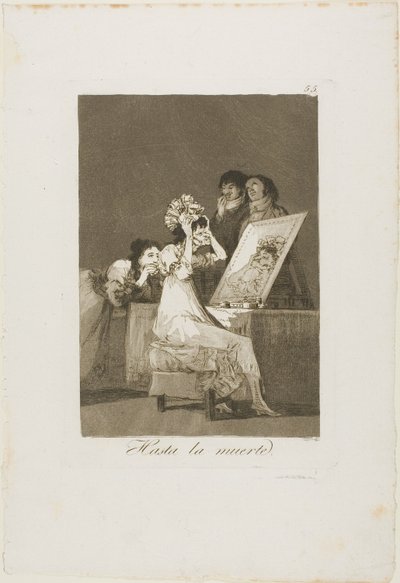 Till döden, skylt 55 från Los Caprichos av Francisco Jose de Goya y Lucientes