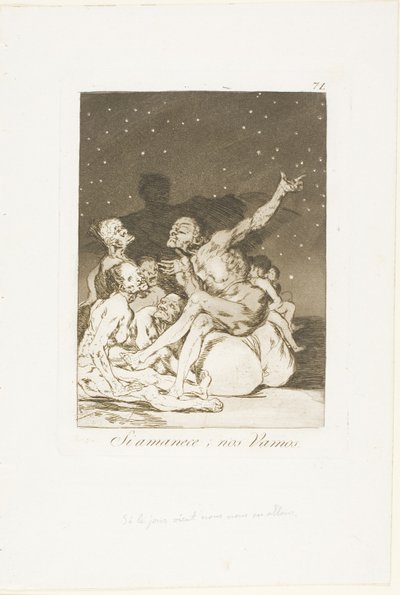 När dagen rasar kommer vi att vara lediga, skylt 71 från Los Caprichos av Francisco Jose de Goya y Lucientes