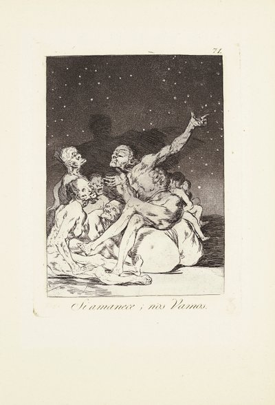 När dagen rasar är vi lediga (Si amanece; nos vamos) Tallrik 71 från: Los Caprichos av Francisco Jose de Goya y Lucientes