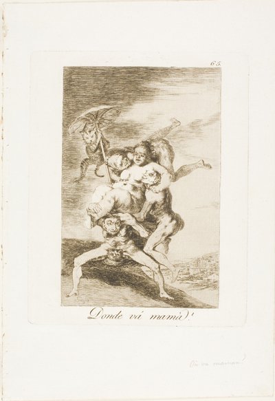 Vart är mamma på väg?, skylt 65 från Los Caprichos av Francisco Jose de Goya y Lucientes