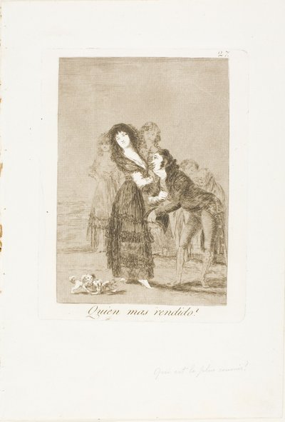 Vem av dem är mer övervunnen?, skylt 27 från Los Caprichos av Francisco Jose de Goya y Lucientes