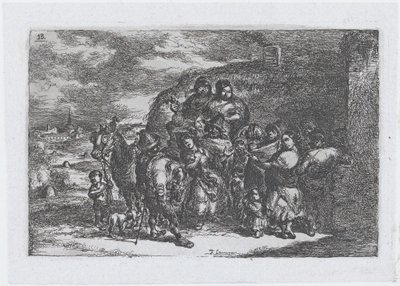 Platta 13: en grupp människor utomhus inklusive möjligen musiker, från serien av cus..., 1850. av Francisco Lameyer Berenguer