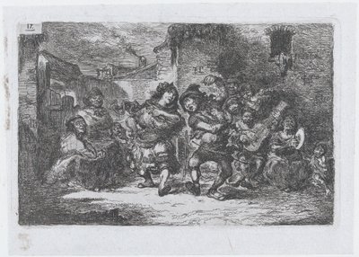 Tavla 17: gatumusiker och dansfigurer, från serien av seder och tidsfördriv från..., 1850. av Francisco Lameyer Berenguer
