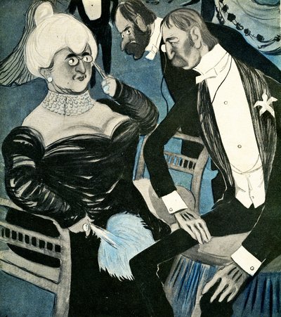 En engelsk man som ber en fransk kvinna att dansa, 1905. av Francisco Sancha y Lengo