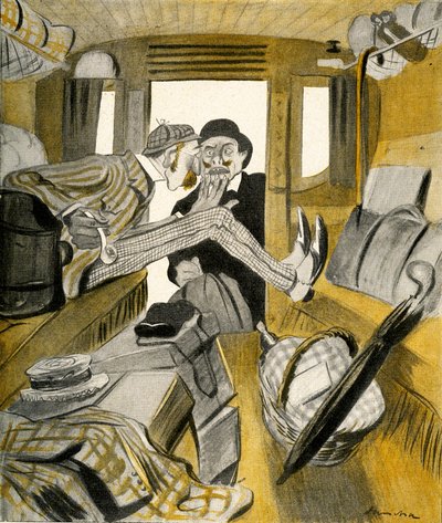 En engelsman hindrar en fransman från att sitta på en ledig plats på tåget, 1903. av Francisco Sancha y Lengo