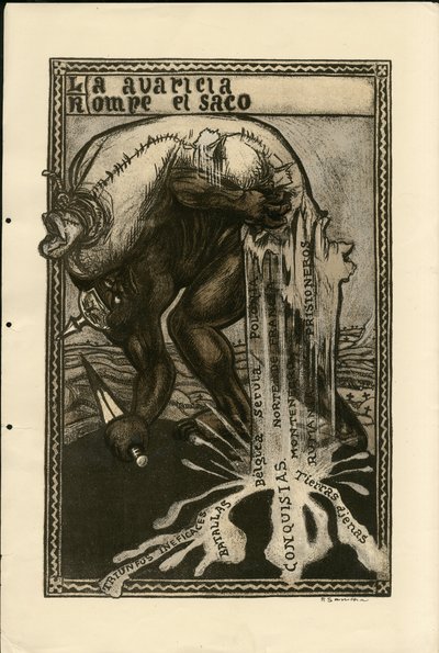 Illustration av Francisco Sancha Lengo (1874-1936) - Flygande löv, cirka 1915 - 14-18 års kriget, Tyskland Preussen, Silver, krigare och symboler, Spanska språket, Utländsk press av Francisco Sancha y Lengo