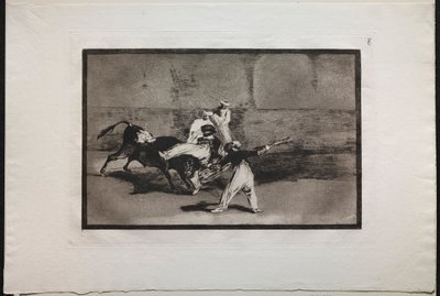 Tjurfäktningar: A Moor Cathed by a Bull in the Ring, 1876. av Francisco de Goya