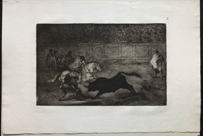 Tjurfäktningar: En spansk riddare som bryter korta spjut med hjälp av assistenter av Francisco de Goya