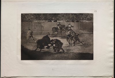 Tjurfäktningar: Pepe Illo Making the Pass of the Recorte, 1876. av Francisco de Goya