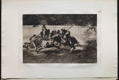 Bullfights: The Forceful Rendon Stabs a Bull with the Pique, From which Pass han dog i ringen i Madrid av Francisco de Goya