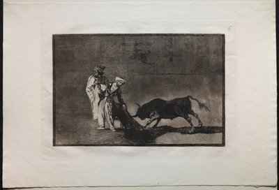 Tjurfäktningar: Morerna gör ett annat spel i ringen Calling the Bull with the Burnous av Francisco de Goya