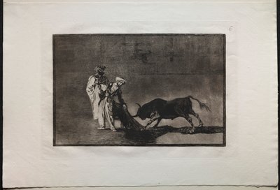 Tjurfäktningar: Morerna gör ett annat spel i ringen Calling the Bull with the Burnous, 1876. av Francisco de Goya