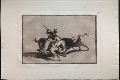 Tjurfäktningar: The Spirited Moor Gazul är den första att slåss enligt reglerna, 1876. av Francisco de Goya