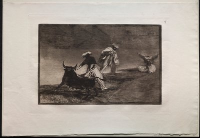 Tjurfäktningar: De spelar en annan med udden i en inhägnad av Francisco de Goya