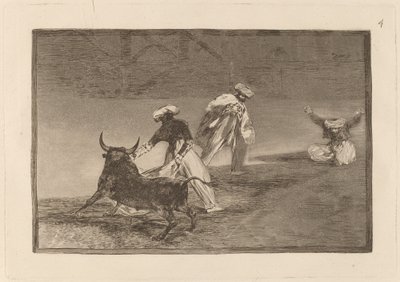 Capean otro encerrado (De spelar en annan med udden i en inhägnad) av Francisco de Goya