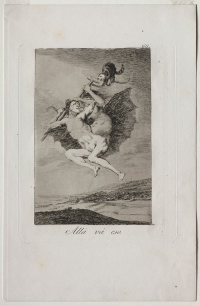 Caprichos: Där går det. av Francisco de Goya