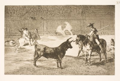 Den hyllade picadoren, Fernando del Toro, provocerar olme-tjuren med sin lans av Francisco de Goya