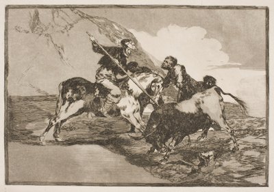 Så som de gamla spanjorerna jagade tjurar till häst på slätterna. av Francisco de Goya