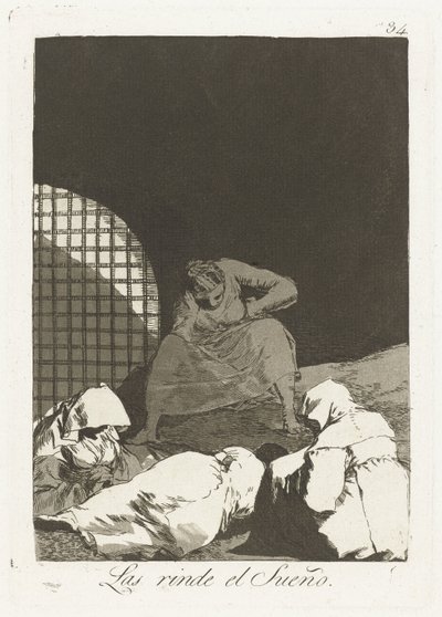 Dörr slaap overvalley Drömmen återger dem (titel på objekt) Los Caprichos (serietitel) av Francisco de Goya