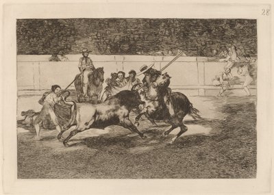 Den kraftfulle Rendon som biter en tjur, från vars öde han dog på torget i Madrid (The Forceful Rendon Stabs a Bull with the Pique, from which Pass He Died in the Ring at Madrid) av Francisco de Goya