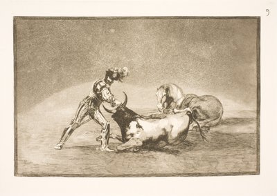 En spansk ryttare dödar tjuren efter att ha förlorat sin häst av Francisco de Goya