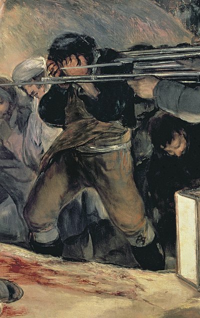 Avrättning av Madrids försvarare, 3 maj, 1808, 1814 olja på duk detalj av 507 av Francisco de Goya