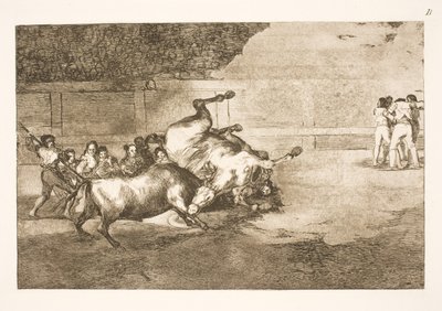 Häst som kastas till marken av en tjur av Francisco de Goya