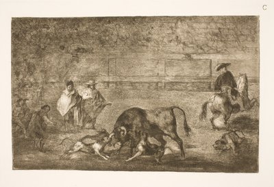 Hundarna är polerade på tjuren av Francisco de Goya