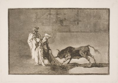 Morerna på arenan går långt för att locka till sig tjuren med hjälp av sin burnus av Francisco de Goya