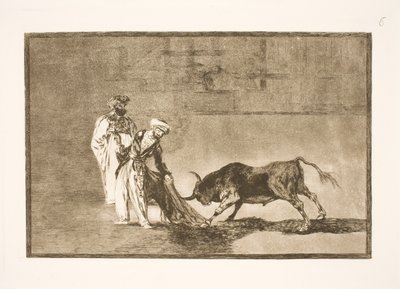 Morerna utför ytterligare ett trick på arenan och lockar till sig tjurarna med sina burnusses av Francisco de Goya