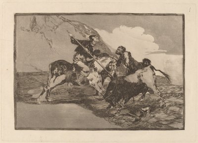 Sätt på vilket de forntida spanjorerna jagade tjurar till häst i fältet (Sättet på vilket de gamla spanjorerna jagade tjurar till häst i det öppna landet) av Francisco de Goya