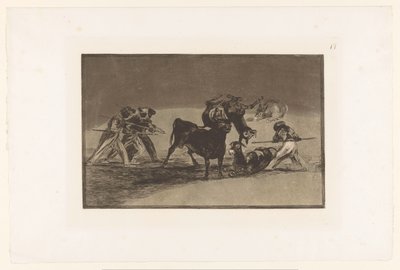 Morer och åsnor slåss mot en tjur Palenque de los Moros hecho con burros para defenderse del toro embolado Tjurfäktning (serietitel) La Taureaumachie (serietitel) La Tauromaquia (serietitel) av Francisco de Goya