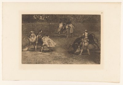 Picador kastar sin lans i en tjur Un torero monté sur les épaules d