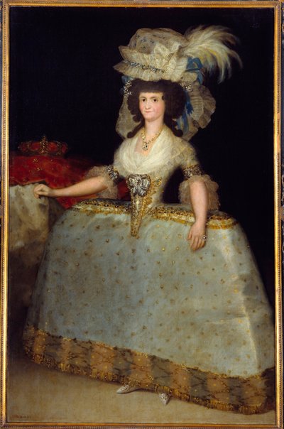 Porträtt av drottningen av Spanien Mary Louise (1751-1819), hustru till Charles IV Målning av Francisco de Goya (1746-1828) 1828 Madrid, Museum of Prado - Fullängdsporträtt av drottning Marie Louise av Spanien (1751-1819) , hustru till Karl IV. Målning av  av Francisco de Goya