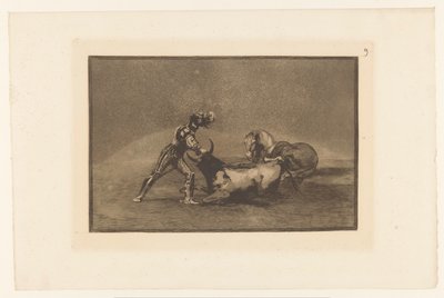 Spansk ryttare doodt een stier En spansk riddare dödar en tjur efter att ha förlorat sin häst Stierengevechten (serietitel) La Taureaumachie (serietitel) Tjurfäktning (serietitel) av Francisco de Goya