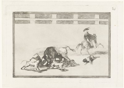 Tjur attackerad av hundar Echan perros al toro La Tauromaquia (serietitel) Tjurfäktning (serietitel) av Francisco de Goya