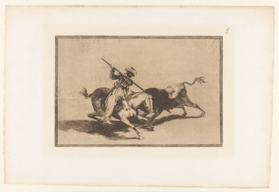 Stierenjacht te paard Den modiga Moor Gazul är den första att skjuta upp tjurar i ordning Stierengevechten (serietitel) La Taureaumachie (serietitel) Tjurfäktning (serietitel) av Francisco de Goya