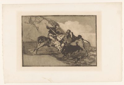 Stierenjacht te paard Sätt på vilket de gamla spanjorerna jagade tjurar till häst på landsbygden Stierengevechten (serietitel) La Taureaumachie (serietitel) Tjurfäktning (serietitel) av Francisco de Goya